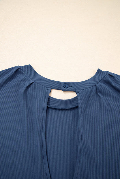 Knit Open Back Cap Sleeve Drawstring Romper