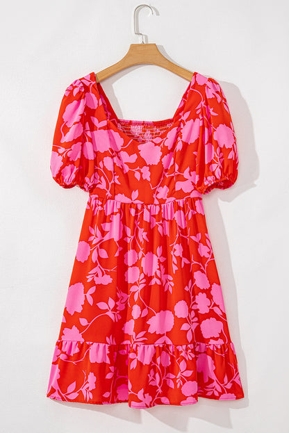 Bubble Sleeve Sweetheart Neck Ruffled Mini Dress