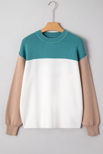 Colorblock Ribbed Knit Long Sleeve Sweater