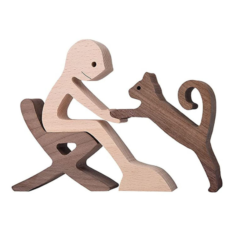 DIY Wooden Dog Figurine Sculpture Home Decor