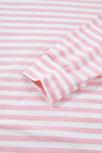 Stripe Drop Shoulder Top & Buttoned Pants Set