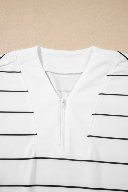 Stripe Zip-Up Drop Shoulder Pullover and Short Set