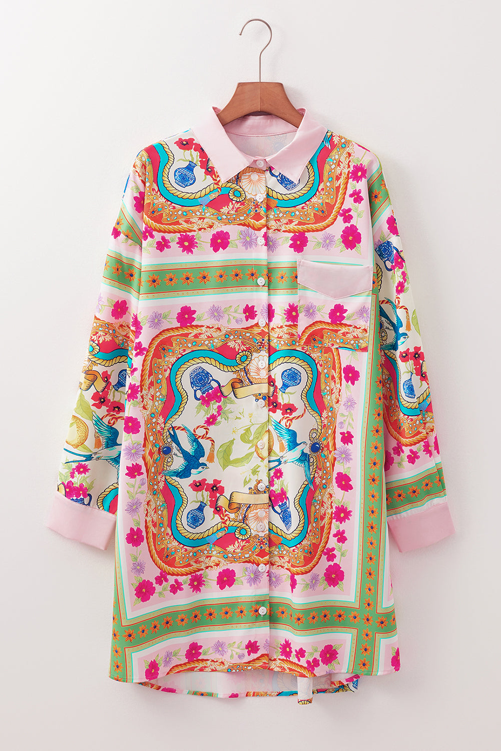 Floral Boho Button Long Sleeve Shirt Dress