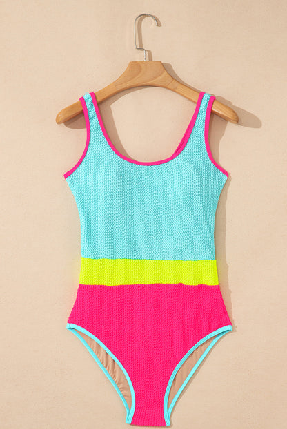 ColorBlock Textured Patchwork One-Piece Swimsuit