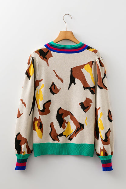 Colorblock Stripe Contrast Ribbed Knit Sweater