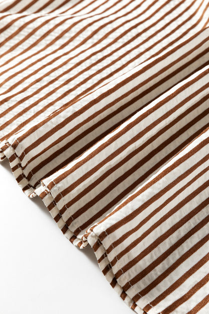 Double Stripe Ruffle Short Sleeve V-Neck Blouse