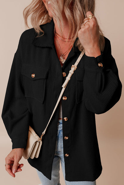 Solid Corduroy Button-Up Pocketed Shacket