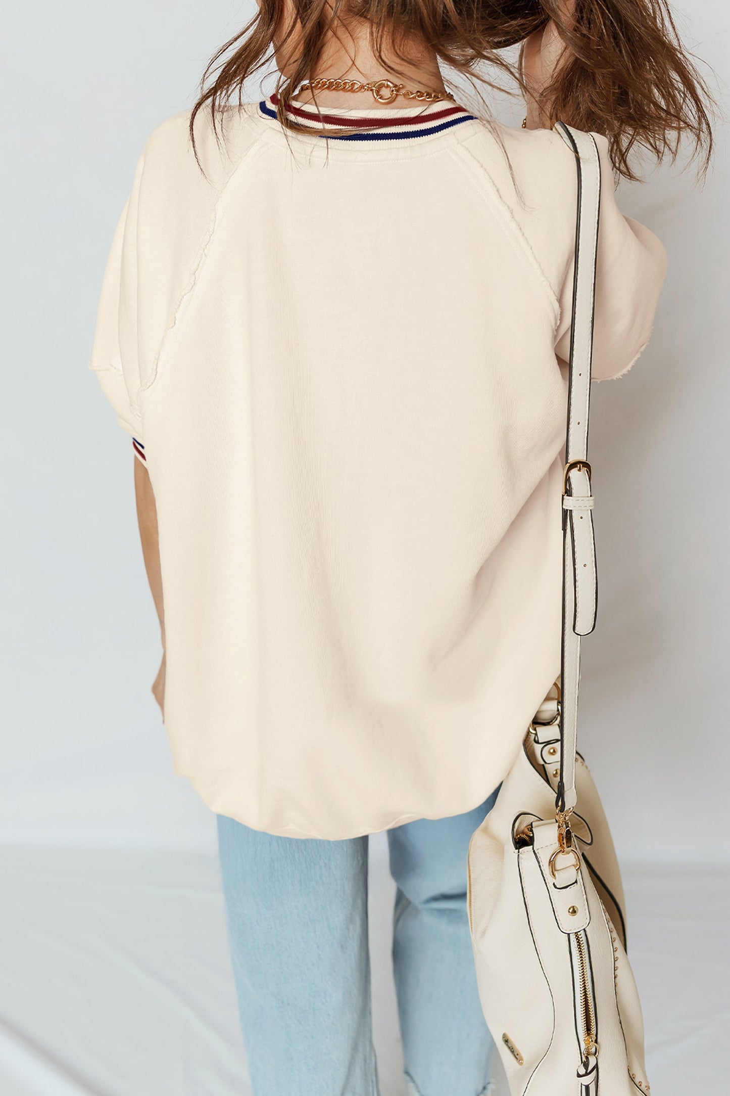 Varsity Stripe Neckline Cuff Short Sleeve Tunic