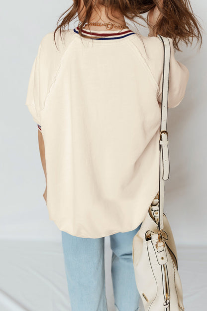 Varsity Stripe Neckline Cuff Short Sleeve Tunic
