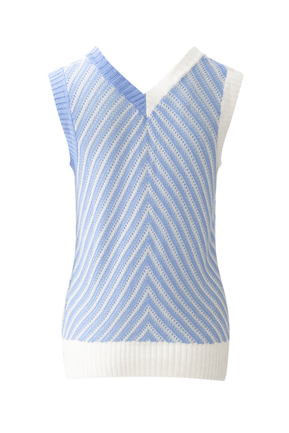 Contrast Chevron Knit V-Neck Sweater Vest