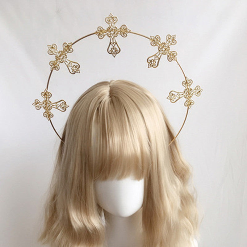 Golden Hair Ornament Feather Cross