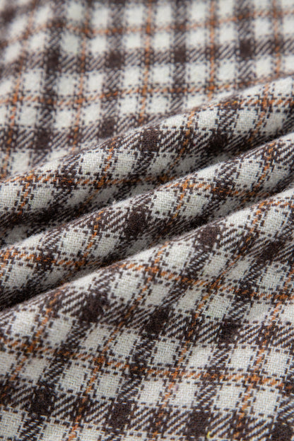Plaid Corduroy Patchwork Pocketed Button-Up Shacket