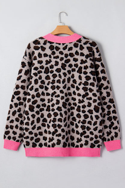 Colorblock Oversize Cardigan with Button-Down Detail