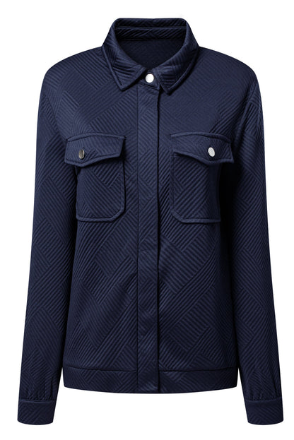 Solid Flap Pocket Shirt Collar Zip Up Jacket