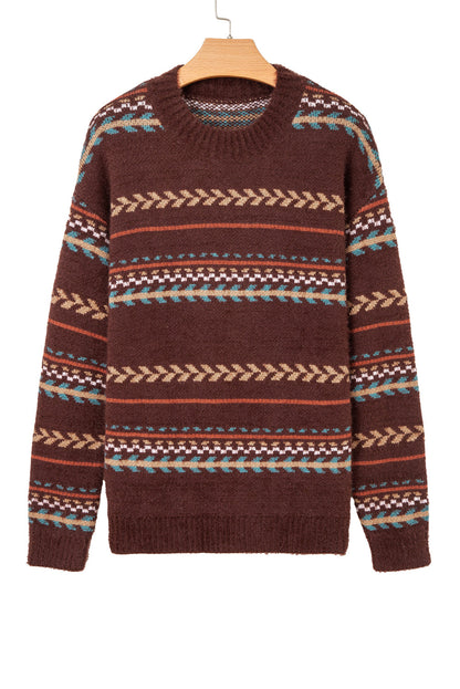 Boho Stripe Knitted Drop Shoulder Sweater