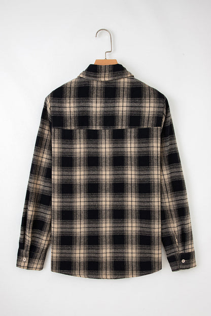 Plaid Double Flap Pocket Brushed Shacket