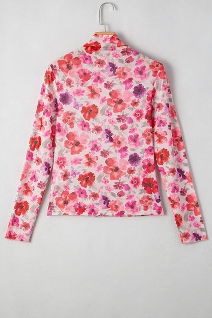 Floral Long Sleeve Slim Fit Mesh Top