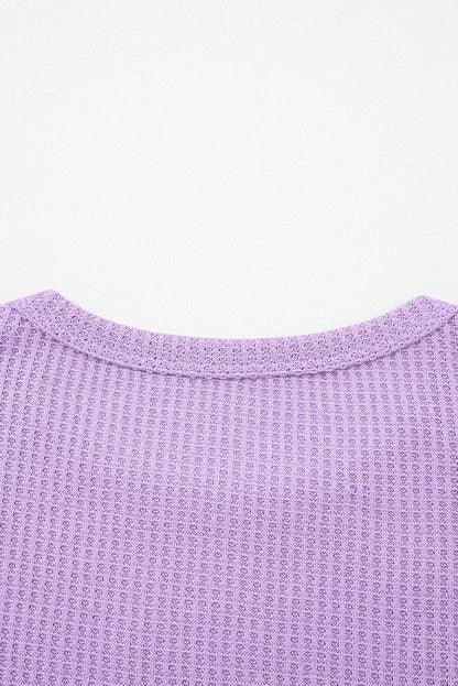 Colorblock Waffle Knit Patchwork Long Sleeve Top