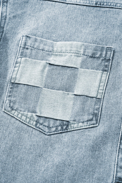 Denim Checkered Patchwork Womens Casual Jacket