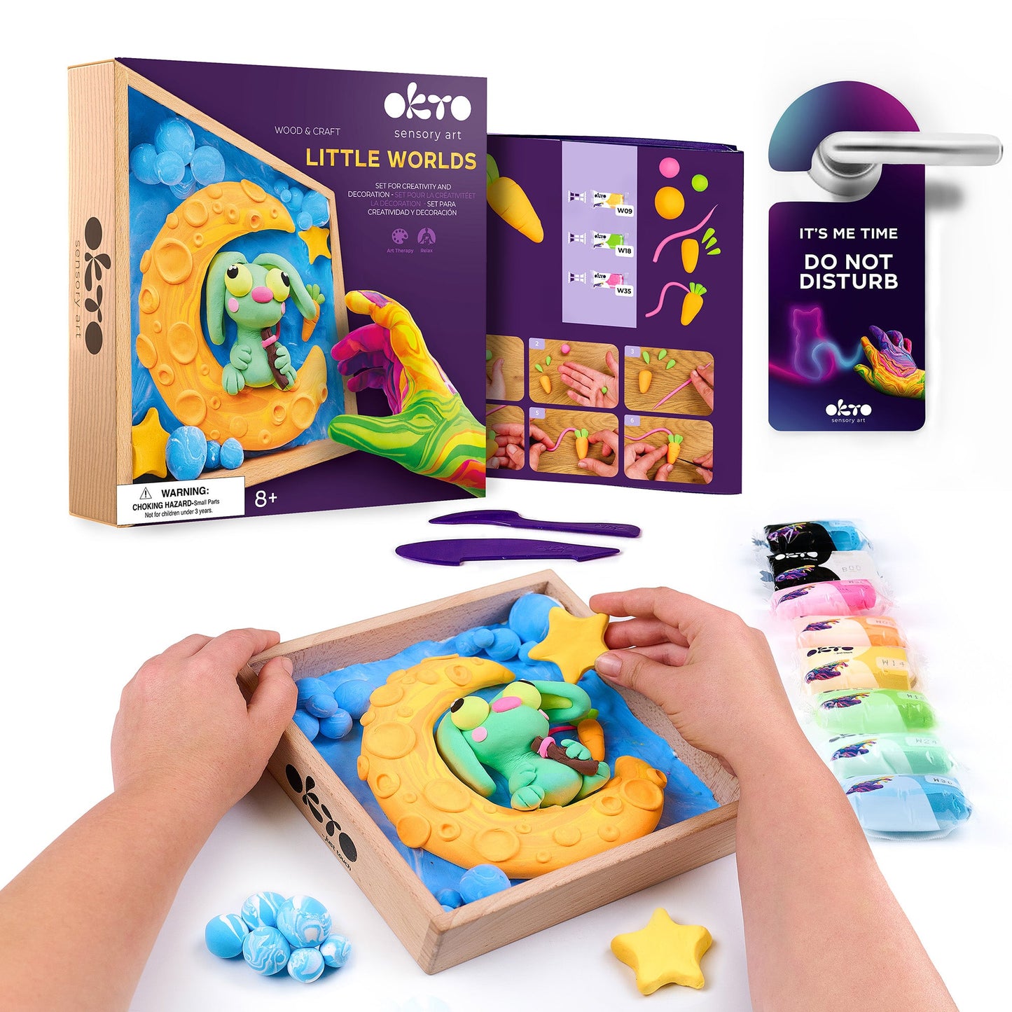 OKTO Little Worlds — Bunny on the Moon — Foam Air‑Dry Clay Wooden Art Kit (~8.3″ Square) — Ages 8+