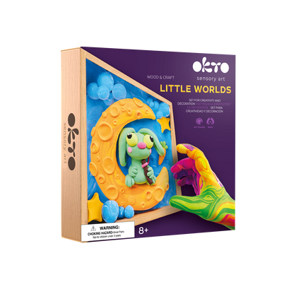 OKTO Little Worlds — Bunny on the Moon — Foam Air‑Dry Clay Wooden Art Kit (~8.3″ Square) — Ages 8+