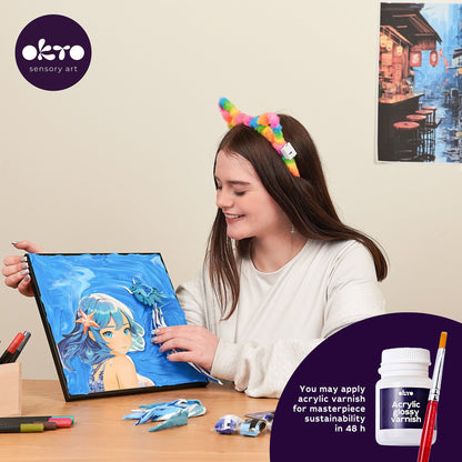 OKTO Manga Elements — Water — 3D Clay Canvas Kit (11.8×15.7 in) — Ages 10+