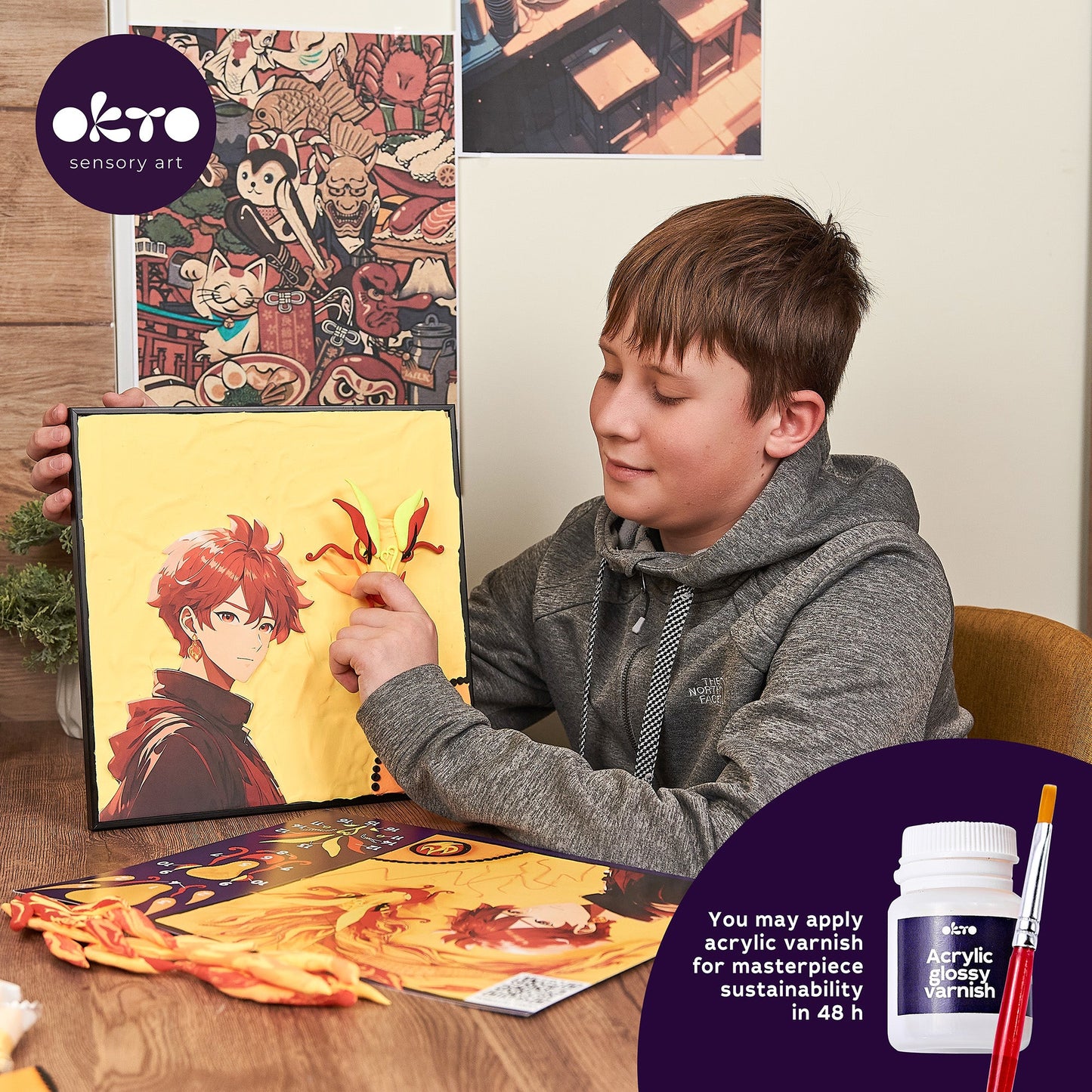 OKTO Manga Elements — Fire — 3D Clay Canvas Kit (11.8×15.7 in) — Ages 10+