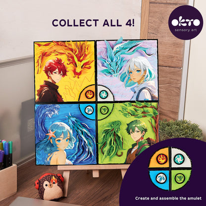 OKTO Manga Elements — Fire — 3D Clay Canvas Kit (11.8×15.7 in) — Ages 10+