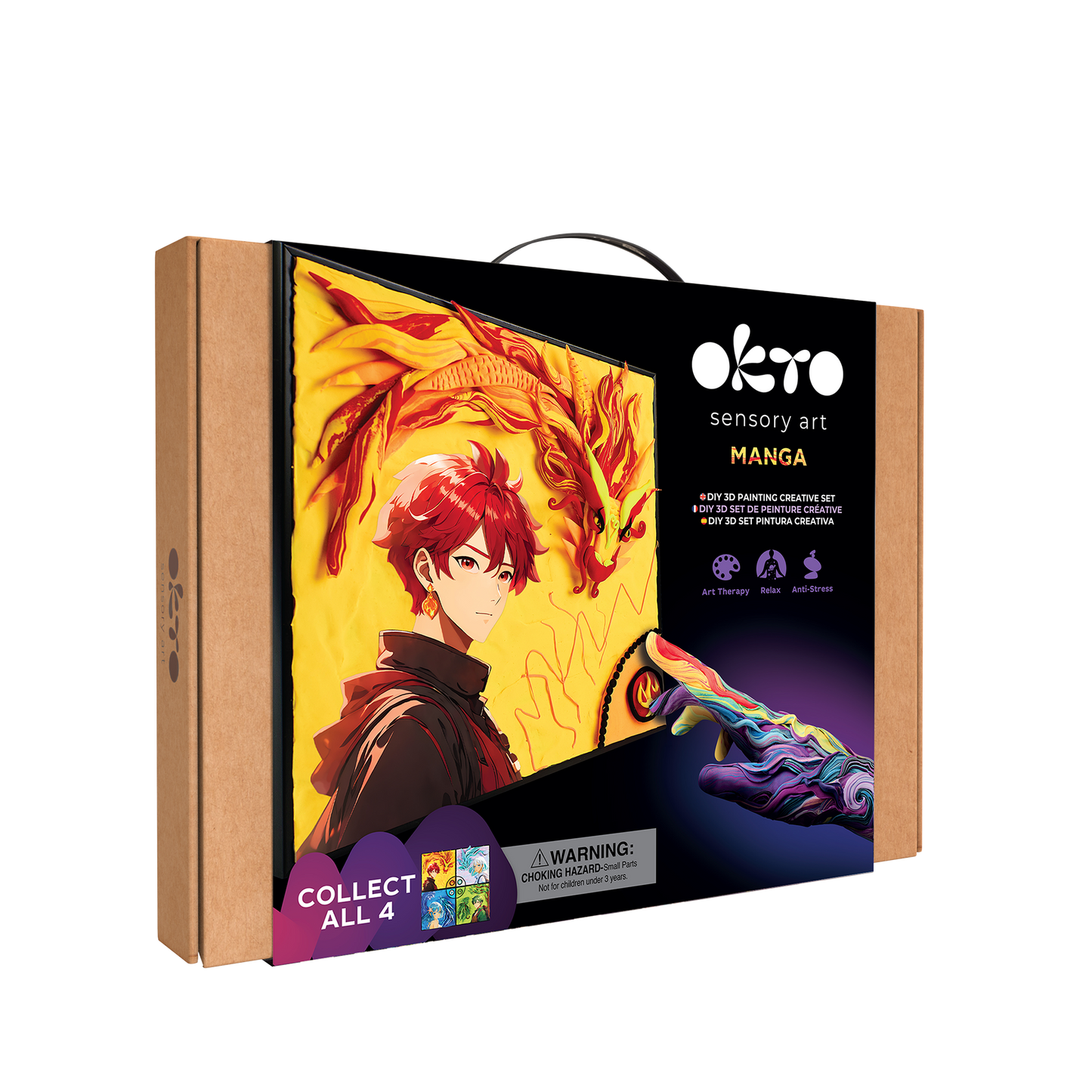 OKTO Manga Elements — Fire — 3D Clay Canvas Kit (11.8×15.7 in) — Ages 10+
