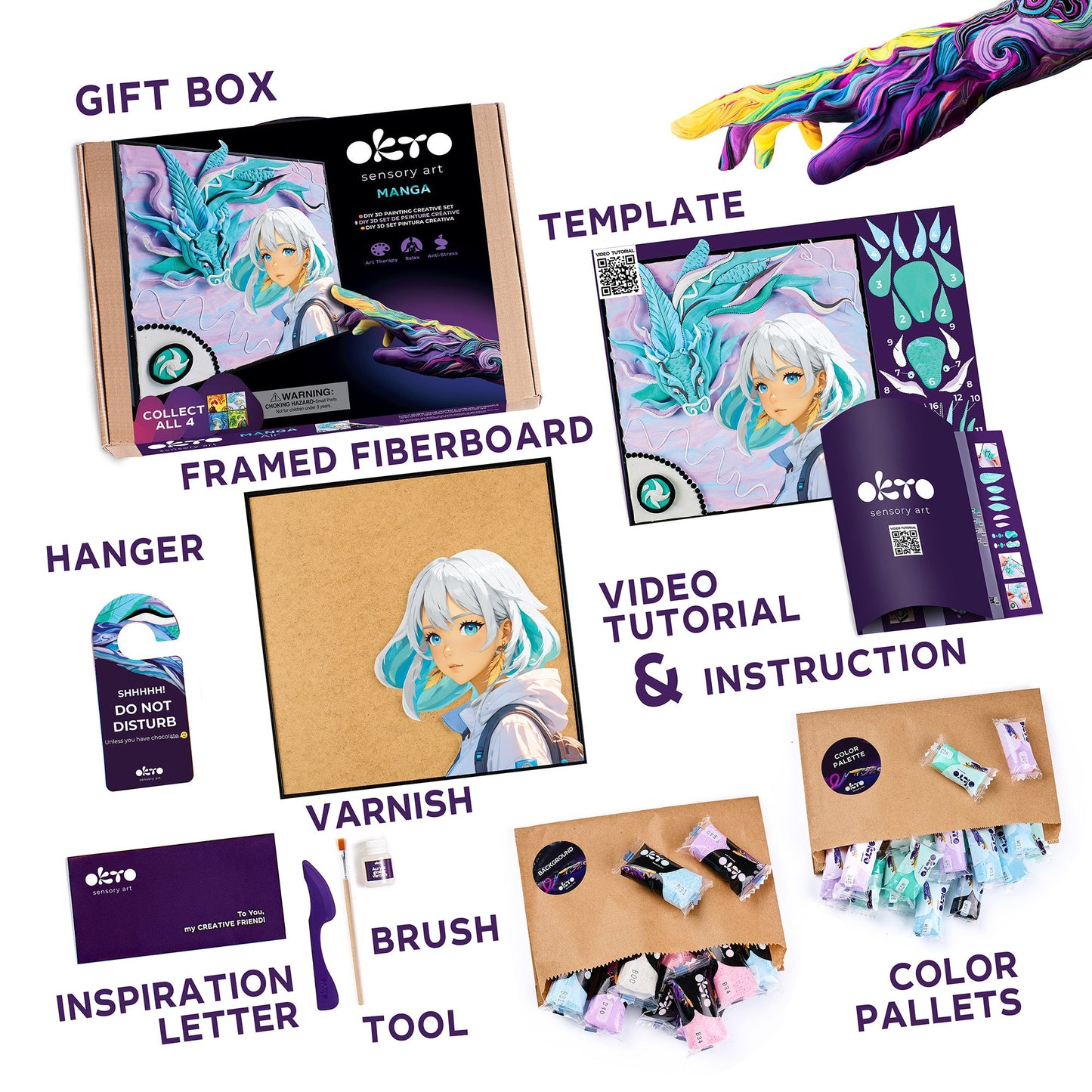 OKTO Manga Elements — Air — 3D Clay Canvas Kit (11.8×15.7 in) — Ages 10+