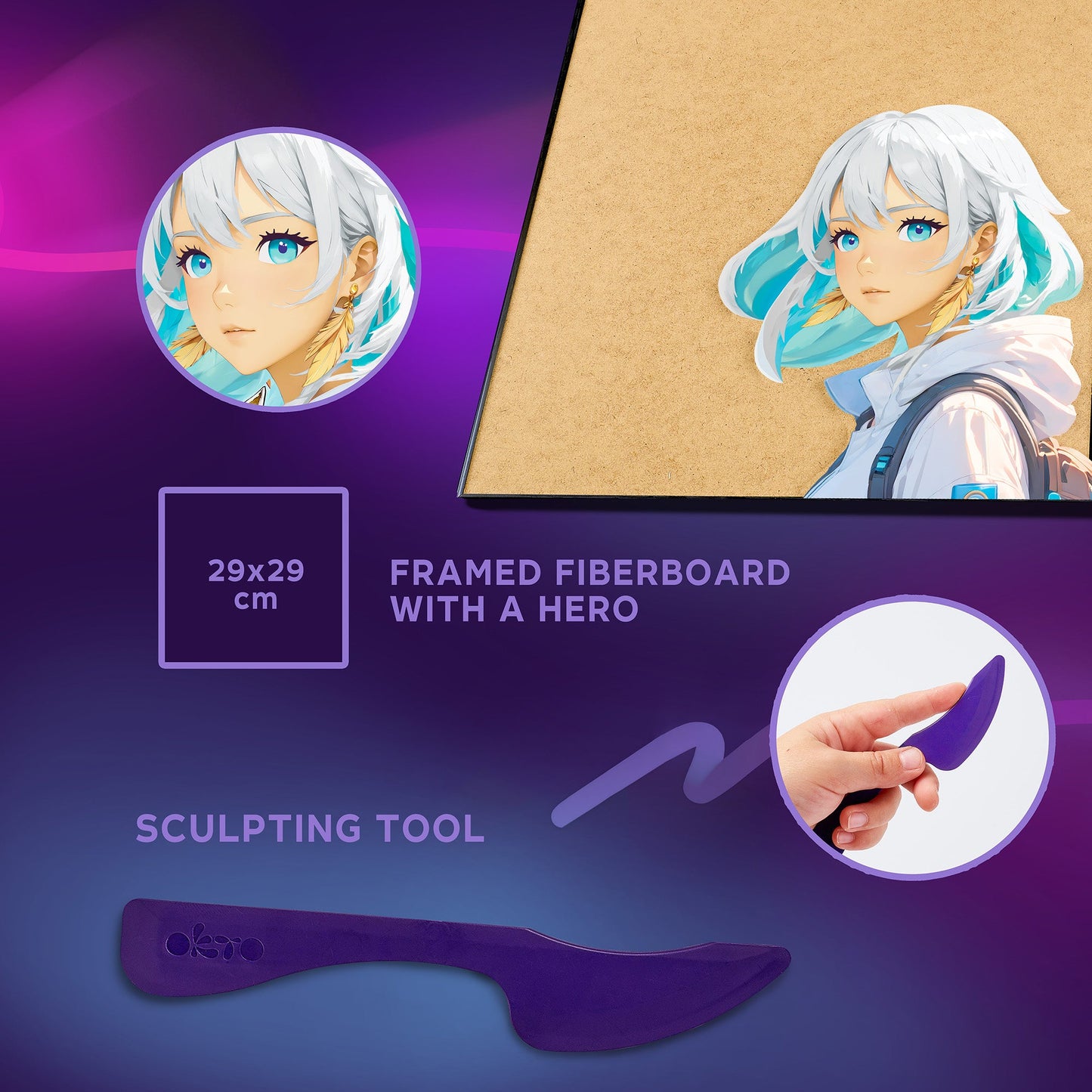 OKTO Manga Elements — Air — 3D Clay Canvas Kit (11.8×15.7 in) — Ages 10+