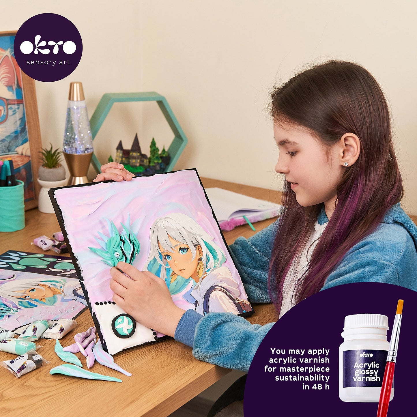 OKTO Manga Elements — Air — 3D Clay Canvas Kit (11.8×15.7 in) — Ages 10+