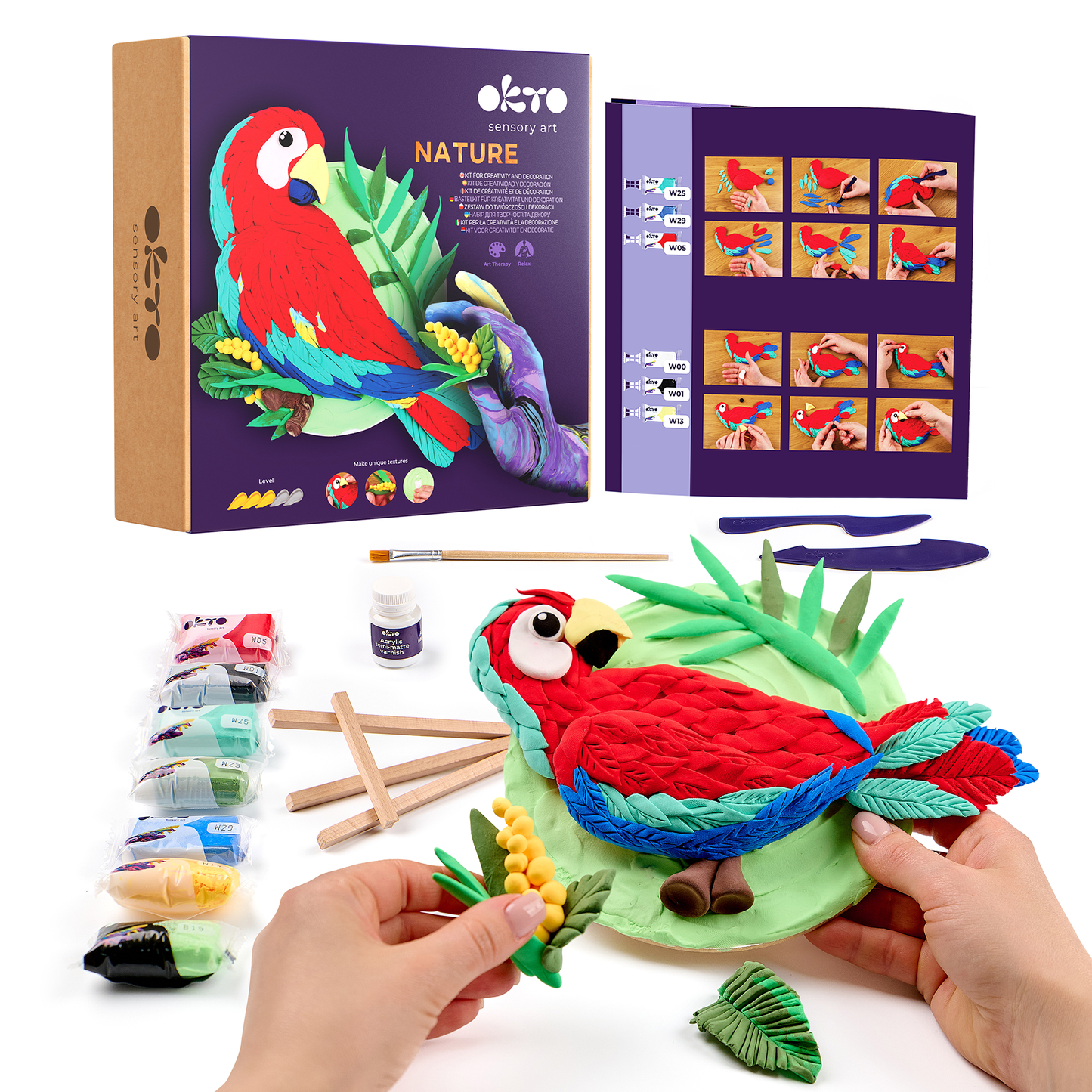 OKTO Air-Dry Clay 3D Painting Kit – 3D Picture Macaw (11.4 x 11.4 in)