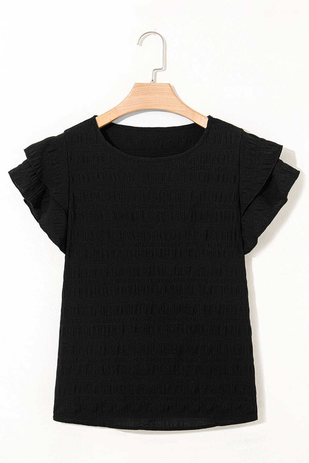 Textured Ruffled Sleeve Round Neck Top