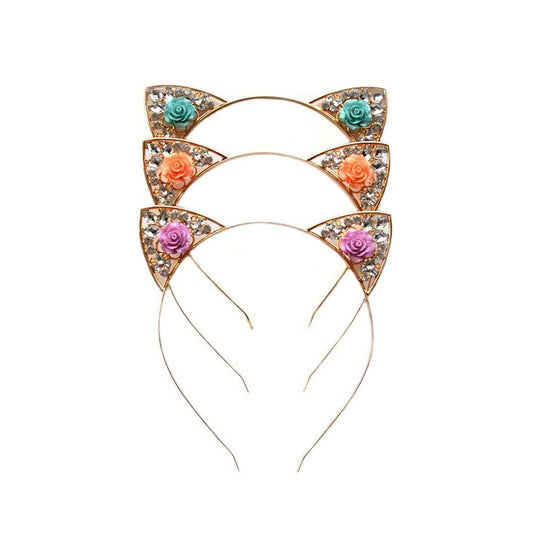 Alloy Diamond Rose Cat Ears Headband