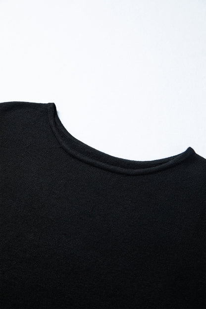 Solid Asymmetric Neck Sweater Mini Dress