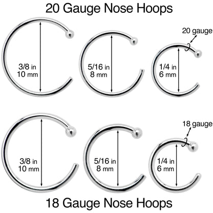 20G 3/8 Solid 14K White Gold Nose Hoop