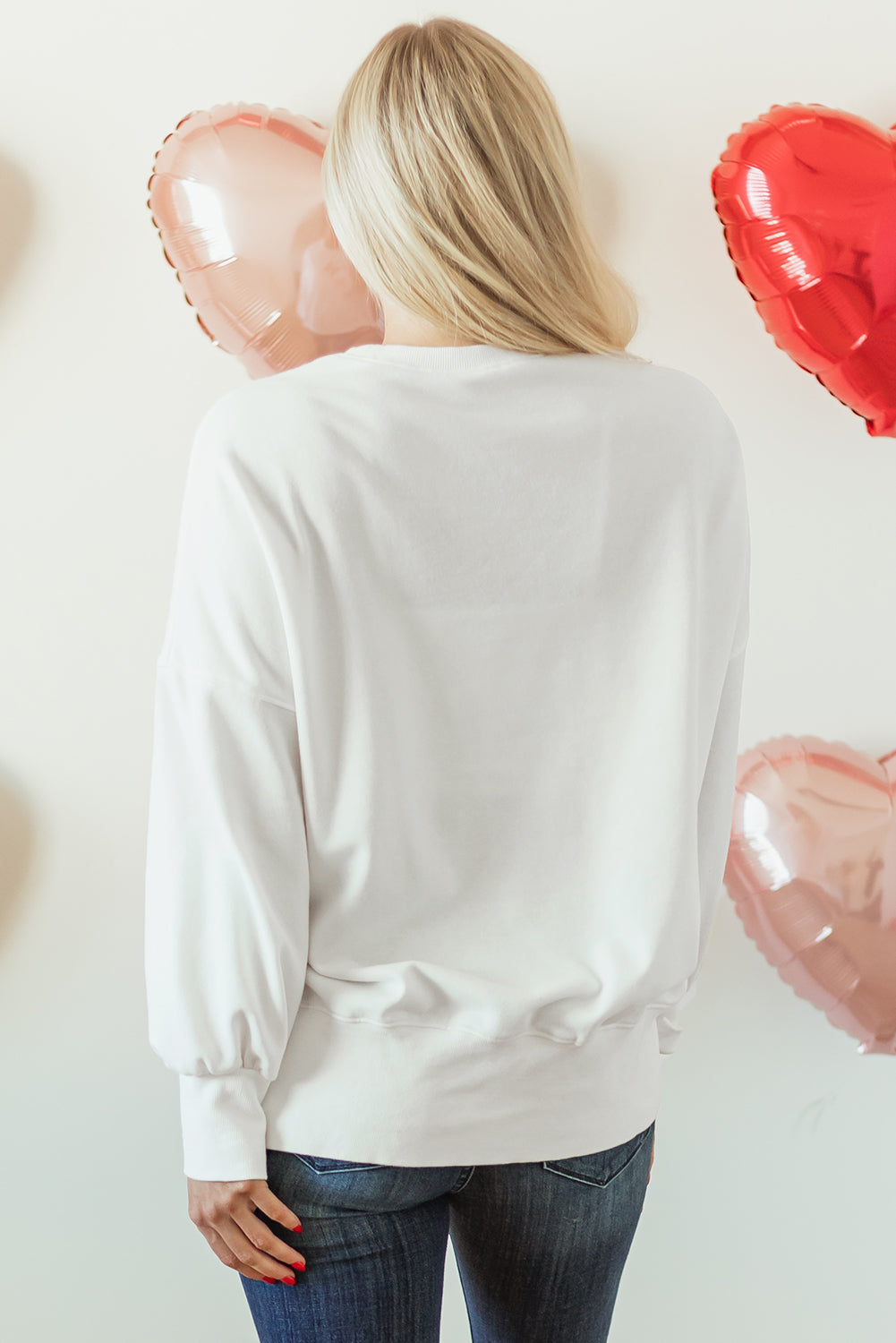 Valentine Bow Sequin Long Sleeve Oversize Sweatshirt