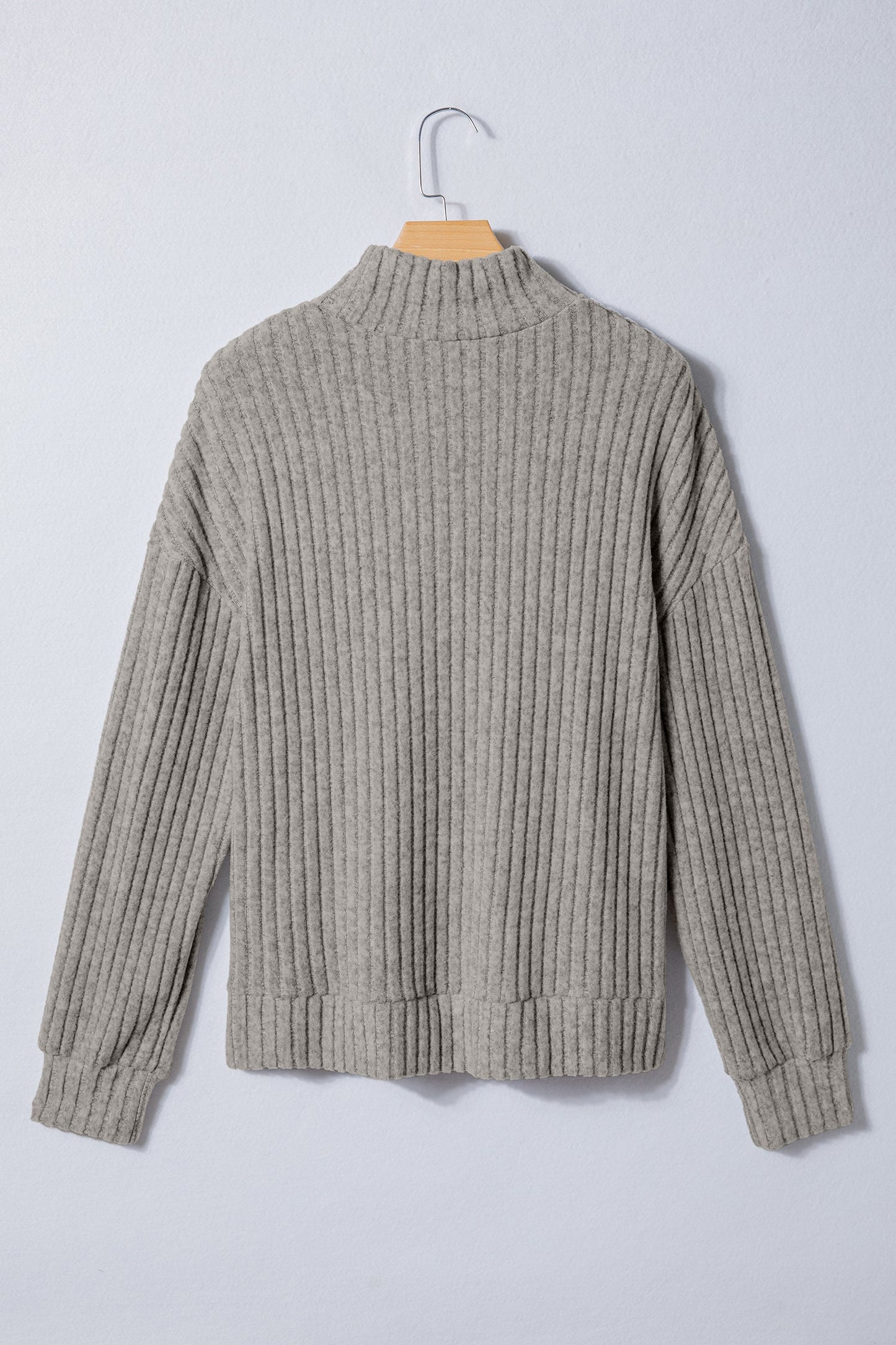 Solid Ribbed Knit Mock Neck Pullover Top