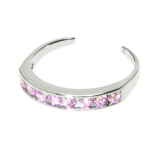 Solid 14k White Gold Pink Cubic Zirconia Toe Ring