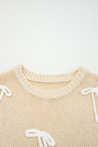 Solid Bow Tie Applique Cap Sleeve Sweater