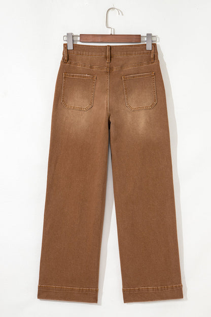 Denim High Rise Cropped Wide Leg Jeans