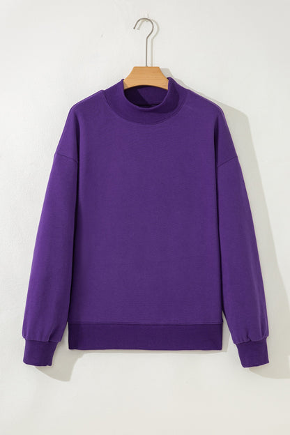 Solid Oversized Mock Neck Sweatshirt Top