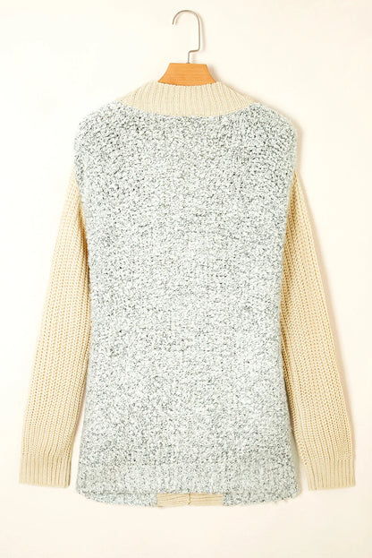 Colorblock Open Front Pocketed Cardigan