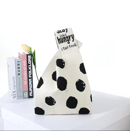 Checkerboard Knitted Shopping Tote