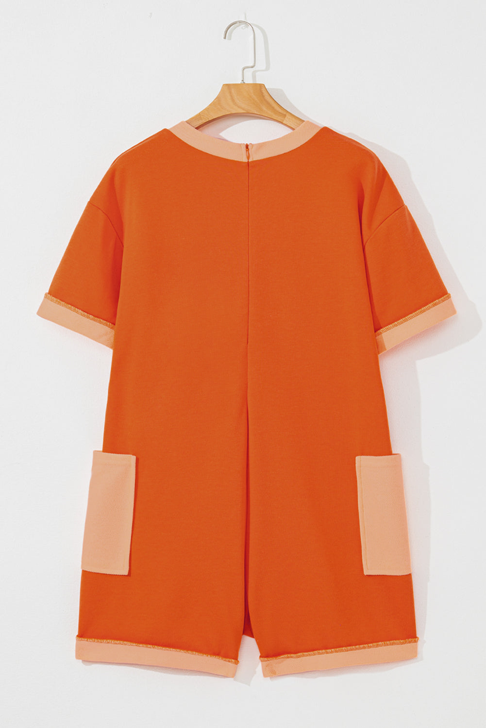 Two-Tone Short Sleeve Patched Pocket Romper