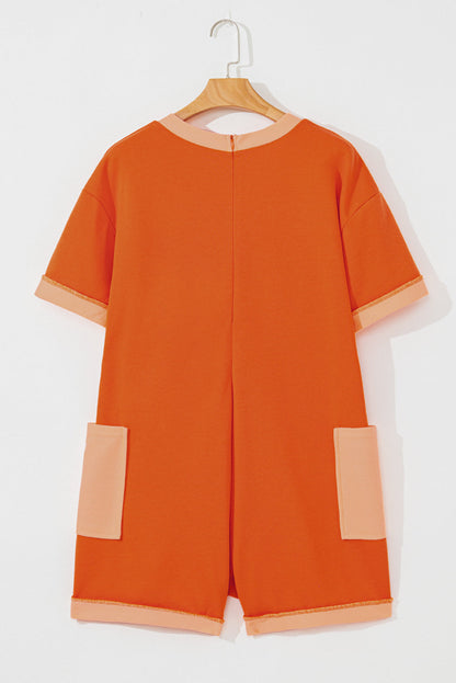 Two-Tone Short Sleeve Patched Pocket Romper
