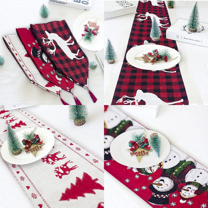 Christmas Elk Snowman Table Runner Decor