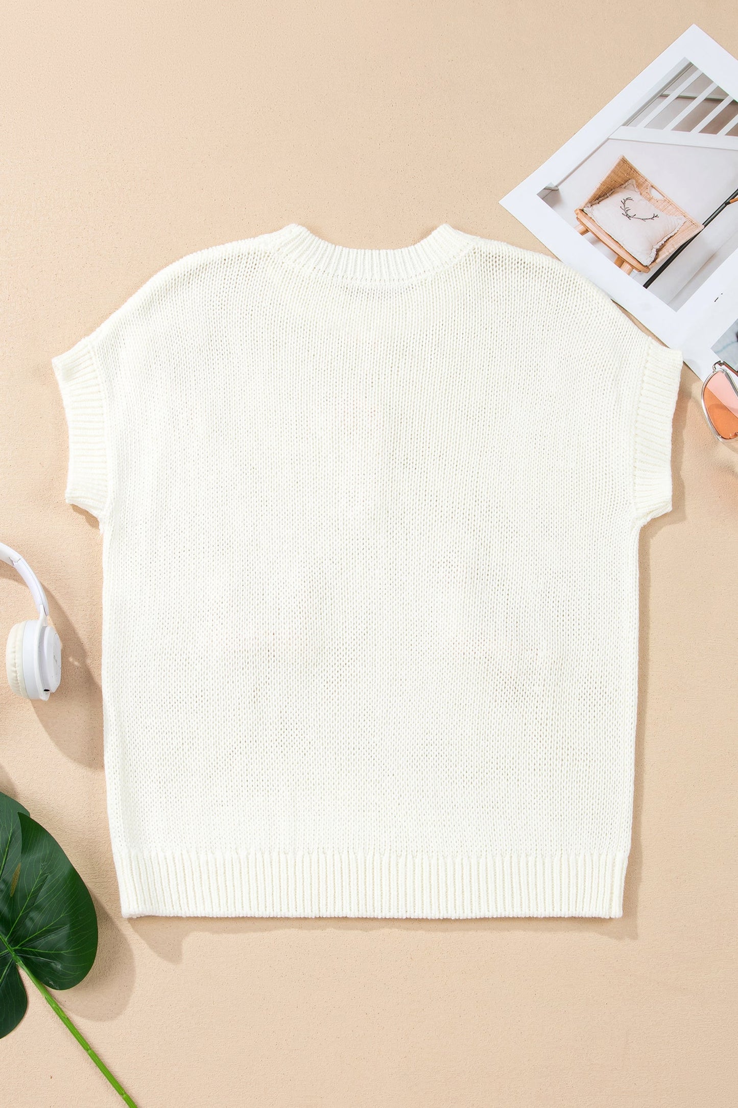 Short Sleeve Knit Contrast Bow-Knot Sweater