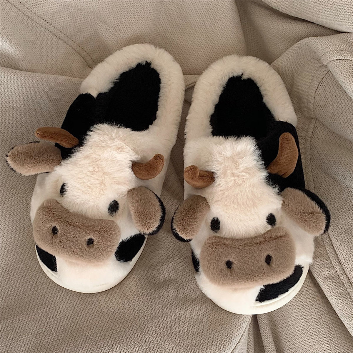Cute Cow Slippers - Soft, Fluffy, and Warm for Women